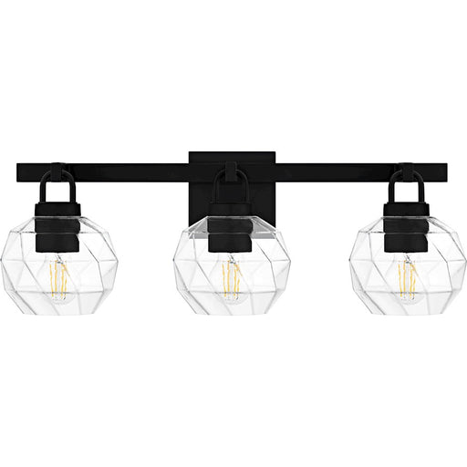 Quoizel Celina 3Light Bath Light, Matte Black/Clear Faceted Glass