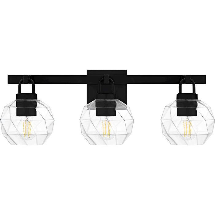 Quoizel Celina 3Light Bath Light, Matte Black/Clear Faceted Glass