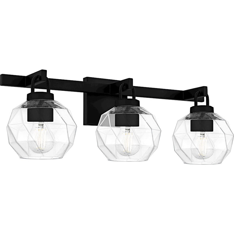 Quoizel Celina 3Light Bath Light, Matte Black/Clear Faceted Glass