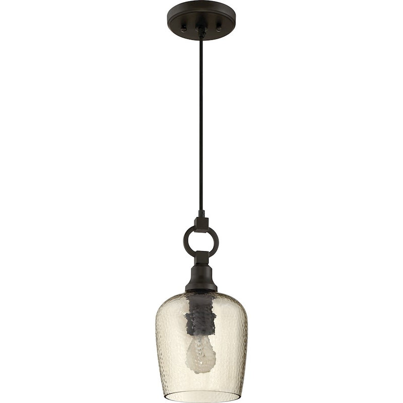 Quoizel Kendrick 7in 1-Light Mini Pendant | Transitional Western Bronze and Smoke Hammered Glass | Kitchen Island & Dining Room | Model CKKD1507WT