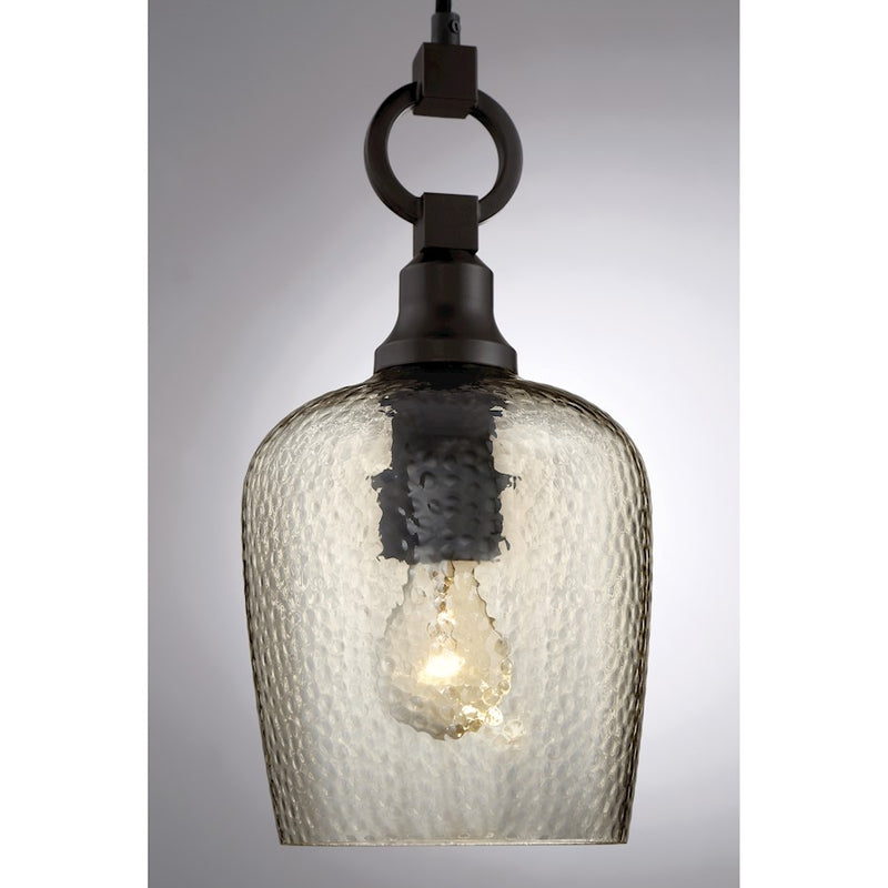 Quoizel Kendrick 7in 1-Light Mini Pendant | Transitional Western Bronze and Smoke Hammered Glass | Kitchen Island & Dining Room | Model CKKD1507WT