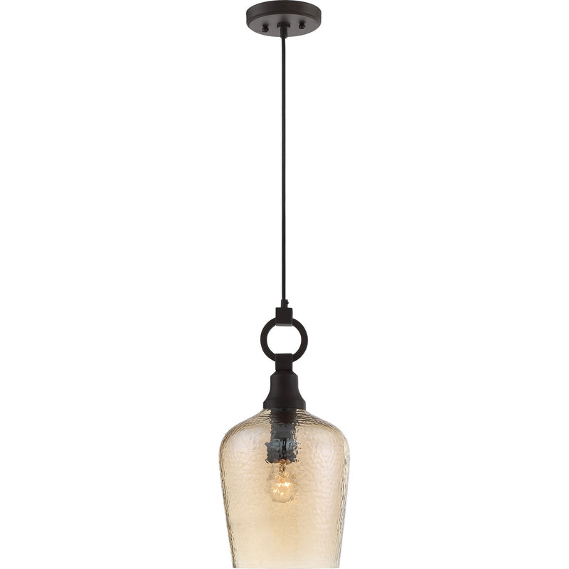 Quoizel Kendrick 9in 1-Light Mini Pendant | Transitional Western Bronze and Smoke Hammered Glass | Kitchen Island & Dining Room | Model CKKD1509WT