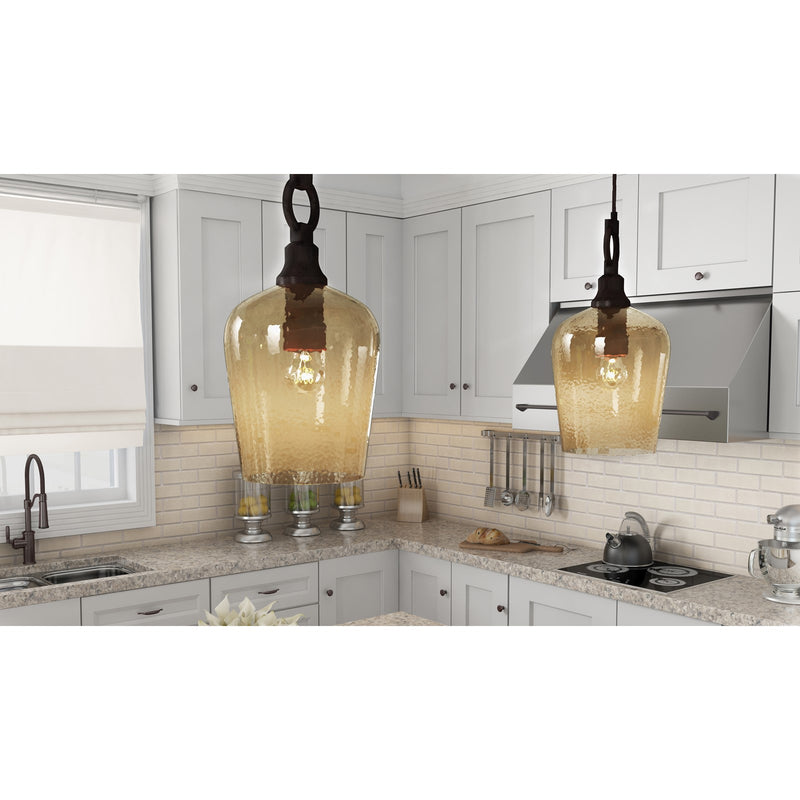 Quoizel Kendrick 9in 1-Light Mini Pendant | Transitional Western Bronze and Smoke Hammered Glass | Kitchen Island & Dining Room | Model CKKD1509WT
