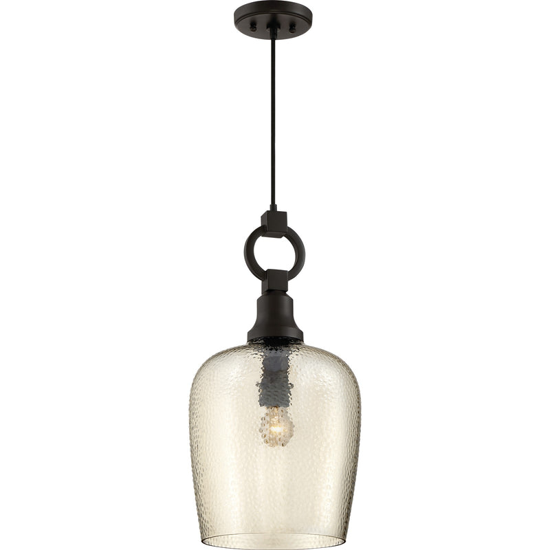 Quoizel Kendrick 11.5in 1-Light Mini Pendant | Transitional Western Bronze and Smoke Hammered Glass | Kitchen Island & Dining Room | Model CKKD1512WT