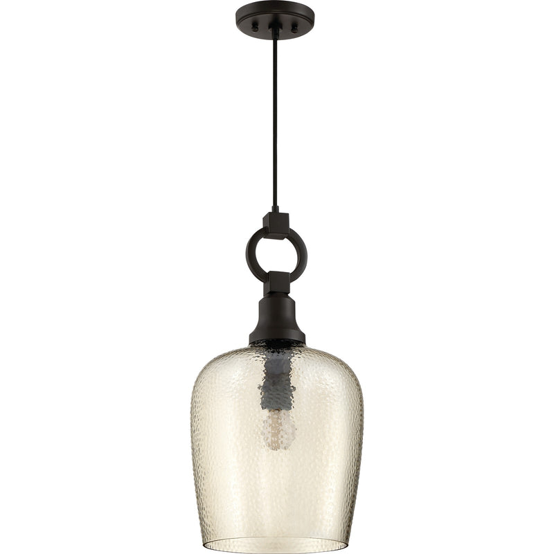 Quoizel Kendrick 11.5in 1-Light Mini Pendant | Transitional Western Bronze and Smoke Hammered Glass | Kitchen Island & Dining Room | Model CKKD1512WT