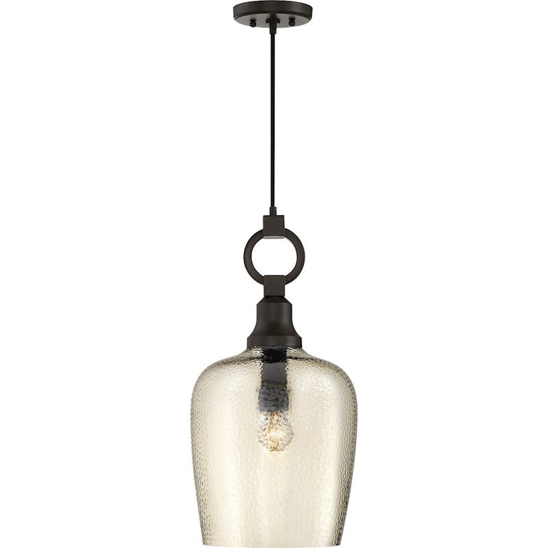 Quoizel Kendrick 11.5in 1-Light Mini Pendant | Transitional Western Bronze and Smoke Hammered Glass | Kitchen Island & Dining Room | Model CKKD1512WT