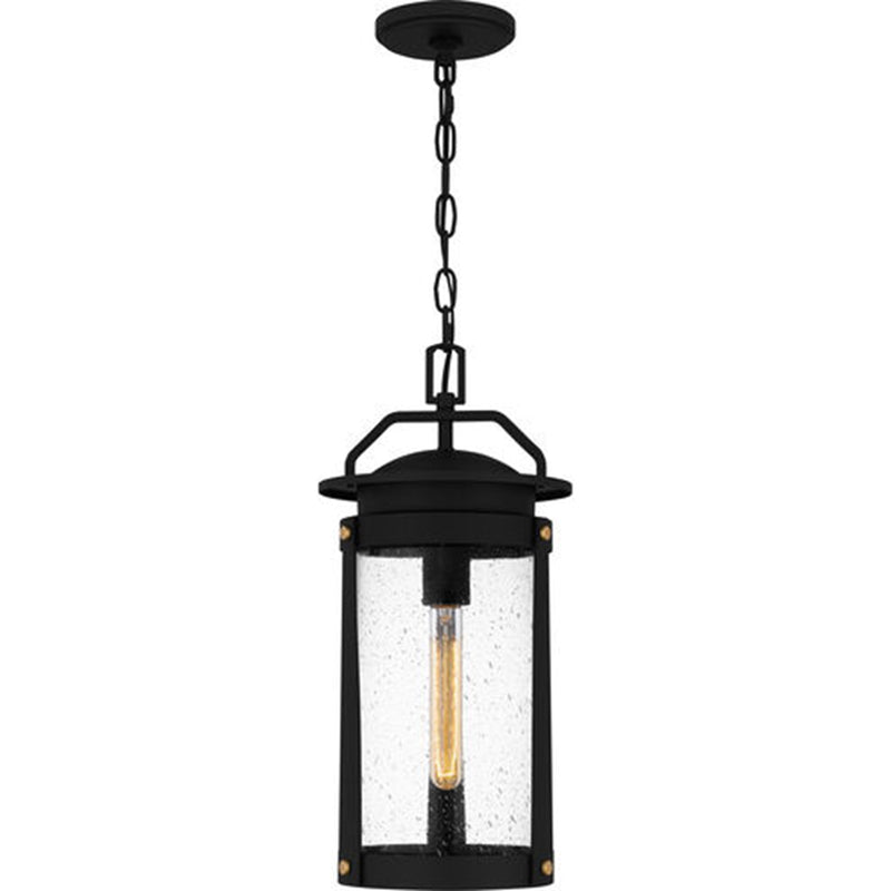 Quoizel Clifton 9in 1-Light Mini Pendant | Transitional Earth Black and Clear Seedy Glass | Kitchen Island & Dining Room | Model CLI1509EK