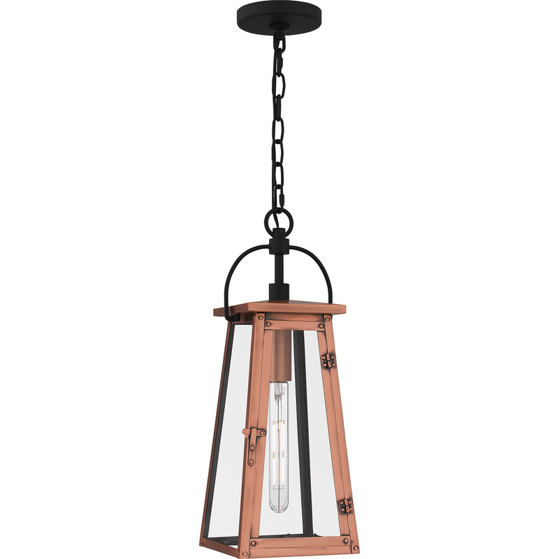 Quoizel Carolina 20in 1-Light Outdoor Hanging Lantern | Traditional Aged Copper and Clear Glass | Front Porch & Entryway | Model CLN1907AC