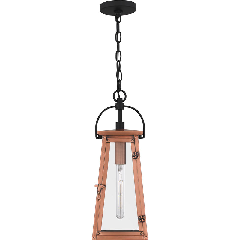 Quoizel Carolina 20in 1-Light Outdoor Hanging Lantern | Traditional Aged Copper and Clear Glass | Front Porch & Entryway | Model CLN1907AC