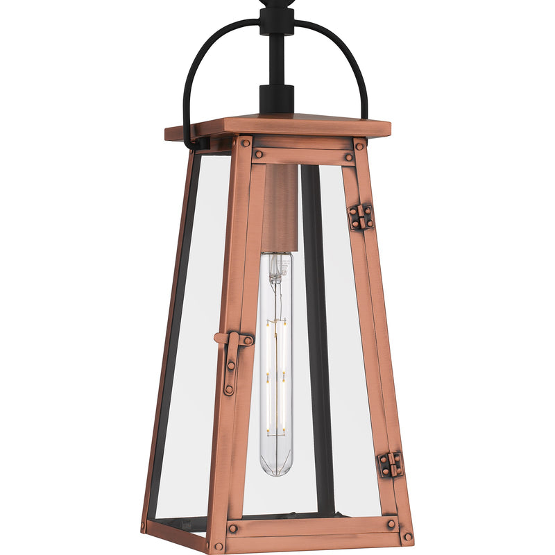 Quoizel Carolina 20in 1-Light Outdoor Hanging Lantern | Traditional Aged Copper and Clear Glass | Front Porch & Entryway | Model CLN1907AC