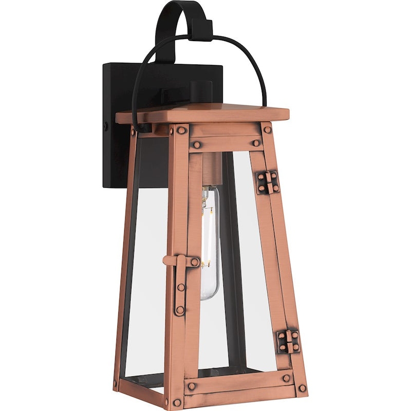 Quoizel Carolina 14in 1-Light Outdoor Wall Lantern | Traditional Aged Copper and Clear Glass | Front Door & Porch Sconce | Model CLN8405AC