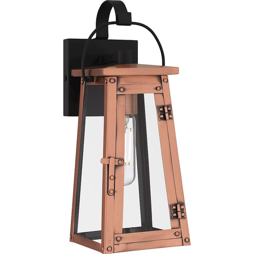Quoizel Carolina 14in 1-Light Outdoor Wall Lantern | Traditional Aged Copper and Clear Glass | Front Door & Porch Sconce | Model CLN8405AC