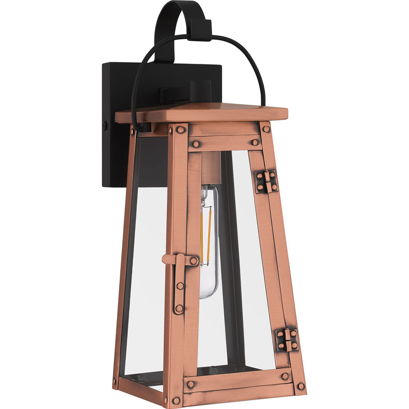 Quoizel Carolina 14in 1-Light Outdoor Wall Lantern | Traditional Aged Copper and Clear Glass | Front Door & Porch Sconce | Model CLN8405AC
