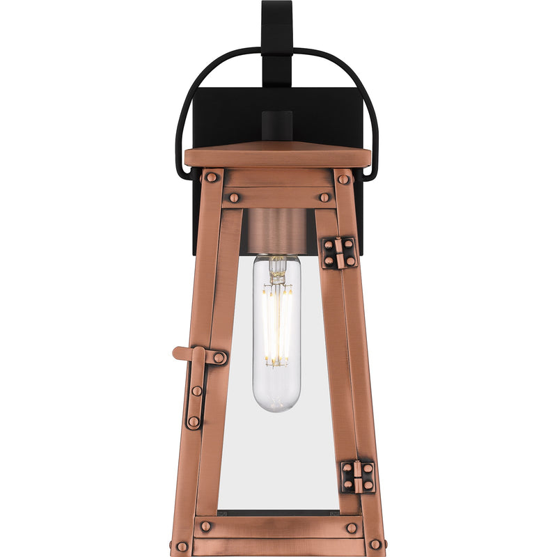 Quoizel Carolina 14in 1-Light Outdoor Wall Lantern | Traditional Aged Copper and Clear Glass | Front Door & Porch Sconce | Model CLN8405AC