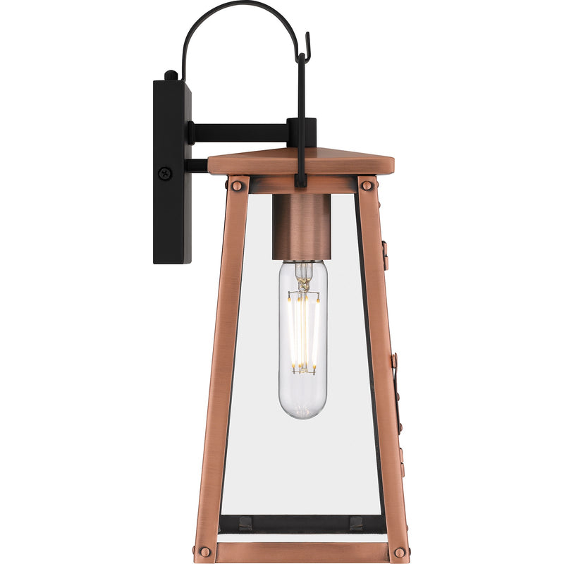 Quoizel Carolina 14in 1-Light Outdoor Wall Lantern | Traditional Aged Copper and Clear Glass | Front Door & Porch Sconce | Model CLN8405AC