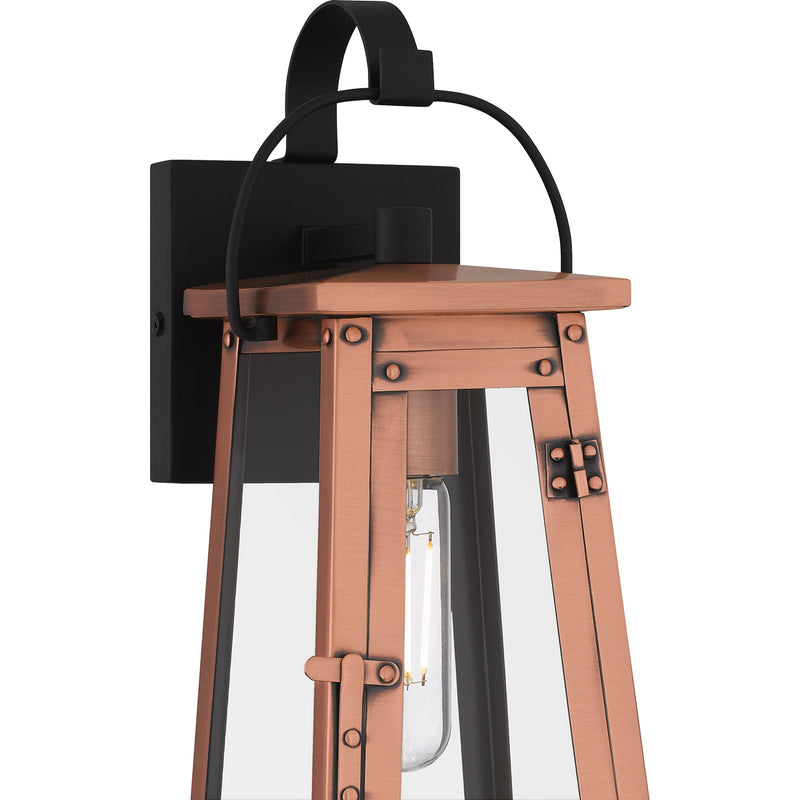 Quoizel Carolina 14in 1-Light Outdoor Wall Lantern | Traditional Aged Copper and Clear Glass | Front Door & Porch Sconce | Model CLN8405AC