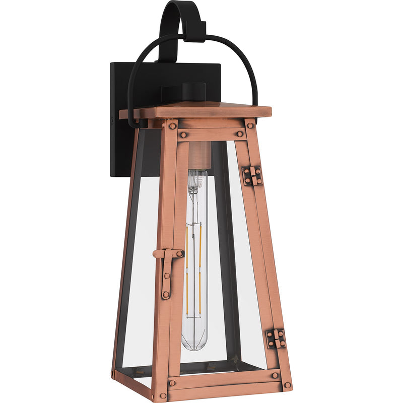 Quoizel Carolina 16in 1-Light Outdoor Wall Lantern | Traditional Aged Copper and Clear Glass | Front Door & Porch Sconce | Model CLN8406AC