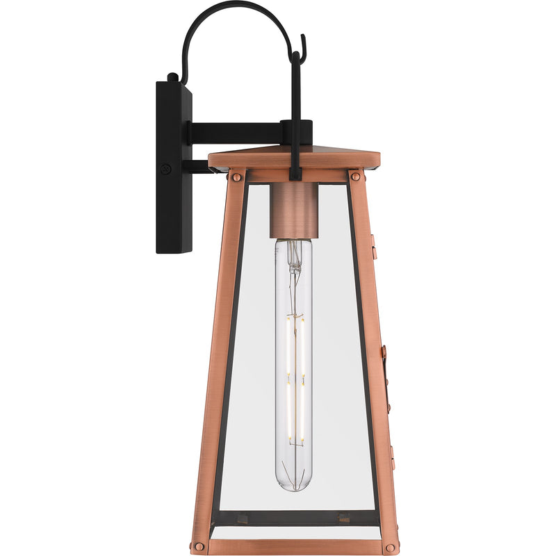 Quoizel Carolina 16in 1-Light Outdoor Wall Lantern | Traditional Aged Copper and Clear Glass | Front Door & Porch Sconce | Model CLN8406AC