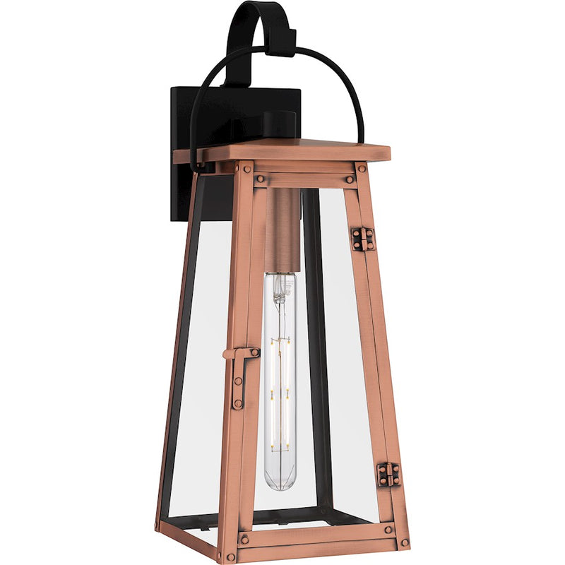 Quoizel Carolina 19in 1-Light Outdoor Wall Lantern | Traditional Aged Copper and Clear Glass | Front Door & Porch Sconce | Model CLN8407AC