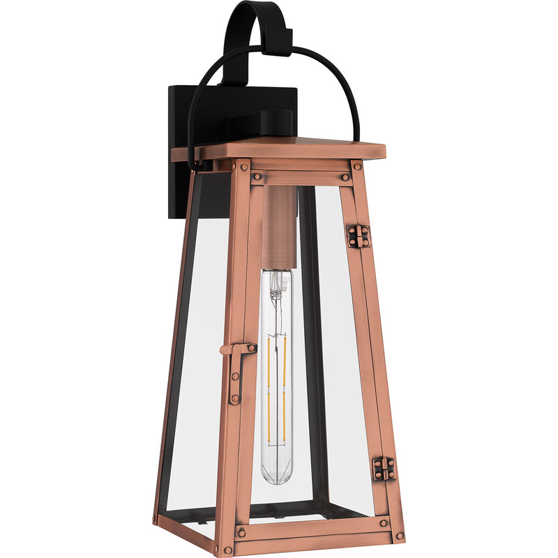 Quoizel Carolina 19in 1-Light Outdoor Wall Lantern | Traditional Aged Copper and Clear Glass | Front Door & Porch Sconce | Model CLN8407AC