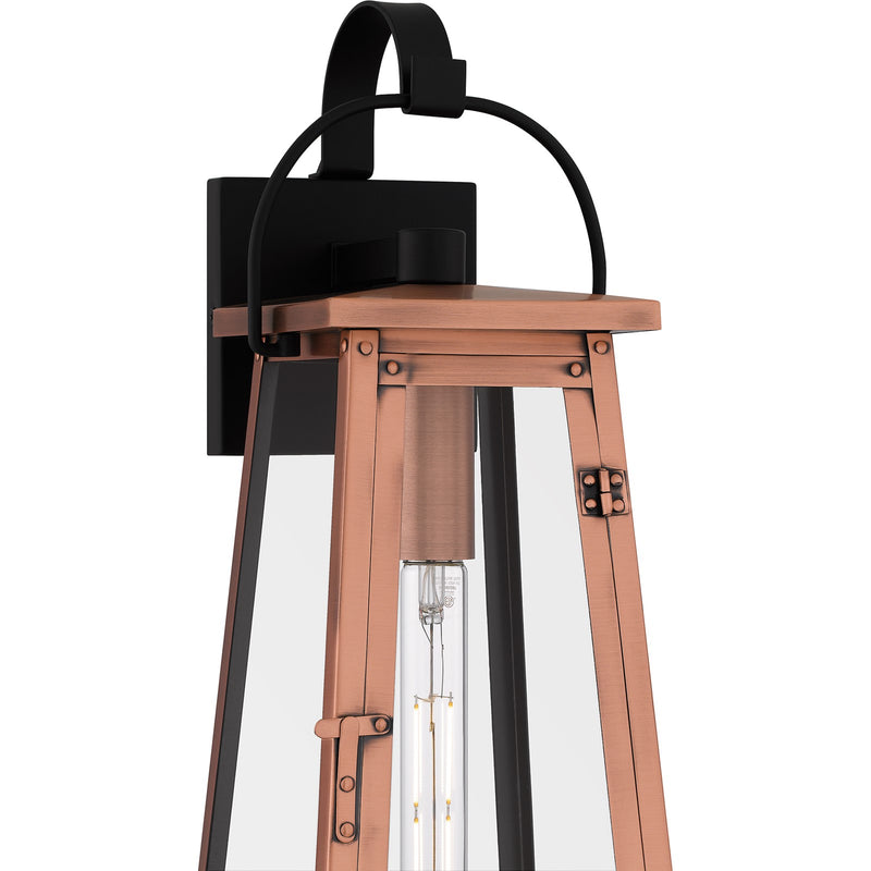 Quoizel Carolina 19in 1-Light Outdoor Wall Lantern | Traditional Aged Copper and Clear Glass | Front Door & Porch Sconce | Model CLN8407AC