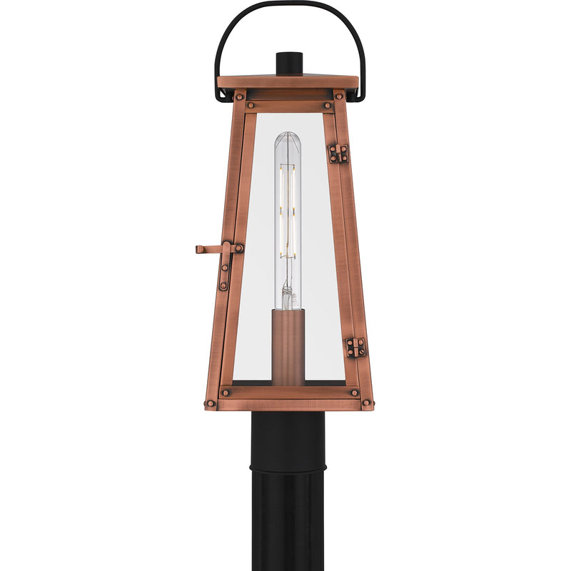 Quoizel Carolina 7in 1-Light Outdoor Wall Lantern | Traditional Aged Copper and Clear Glass | Front Porch & Entryway | Model CLN9007AC