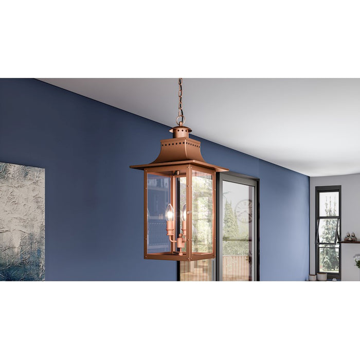 Quoizel Chalmers 3 Light Mini Pendant, Aged Copper/Clear