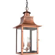Quoizel Chalmers 12in 3-Light Outdoor Lantern | Traditional Aged Copper and Clear Glass | Front Porch & Entryway | 12 x 12 x 26 in | Model CM1912AC