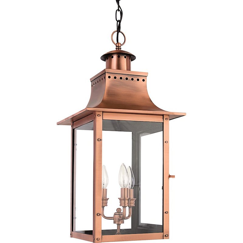 Quoizel Chalmers 12in 3-Light Outdoor Lantern | Traditional Aged Copper and Clear Glass | Front Porch & Entryway | 12 x 12 x 26 in | Model CM1912AC