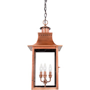 Quoizel Chalmers 12in 3-Light Outdoor Lantern | Traditional Aged Copper and Clear Glass | Front Porch & Entryway | 12 x 12 x 26 in | Model CM1912AC