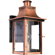 Quoizel Chalmers 8in 1-Light Outdoor Lantern | Traditional Aged Copper and Clear Glass | Front Porch & Entryway | 7.75 x 9 x 15.3 in | Model CM8408AC
