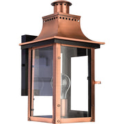 Quoizel Chalmers 8in 1-Light Outdoor Lantern | Traditional Aged Copper and Clear Glass | Front Porch & Entryway | 7.75 x 9 x 15.3 in | Model CM8408AC