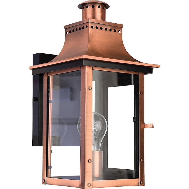 Quoizel Chalmers 8in 1-Light Outdoor Lantern | Traditional Aged Copper and Clear Glass | Front Porch & Entryway | 7.75 x 9 x 15.3 in | Model CM8408AC