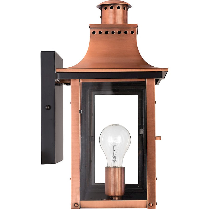 Quoizel Chalmers 8in 1-Light Outdoor Lantern | Traditional Aged Copper and Clear Glass | Front Porch & Entryway | 7.75 x 9 x 15.3 in | Model CM8408AC