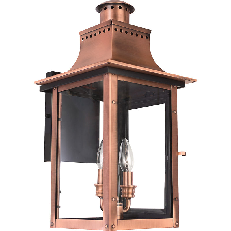 Quoizel Chalmers 10in 2-Light Outdoor Lantern | Traditional Aged Copper and Clear Glass | Front Porch & Entryway | 10 x 11.5 x 19 in | Model CM8410AC