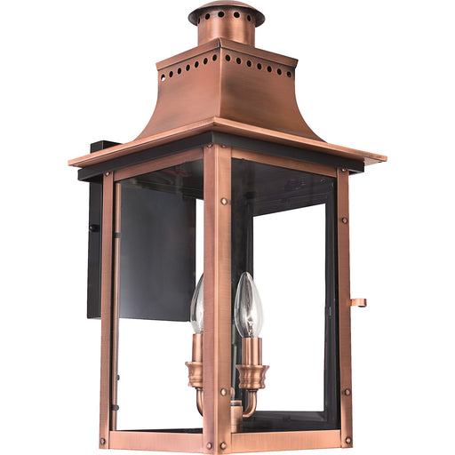Quoizel Chalmers 10in 2-Light Outdoor Lantern | Traditional Aged Copper and Clear Glass | Front Porch & Entryway | 10 x 11.5 x 19 in | Model CM8410AC