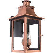 Quoizel Chalmers 10in 2-Light Outdoor Lantern | Traditional Aged Copper and Clear Glass | Front Porch & Entryway | 10 x 11.5 x 19 in | Model CM8410AC