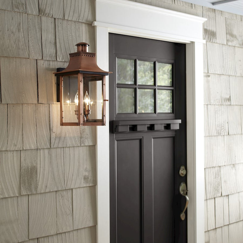 Quoizel Chalmers 10in 2-Light Outdoor Lantern | Traditional Aged Copper and Clear Glass | Front Porch & Entryway | 10 x 11.5 x 19 in | Model CM8410AC