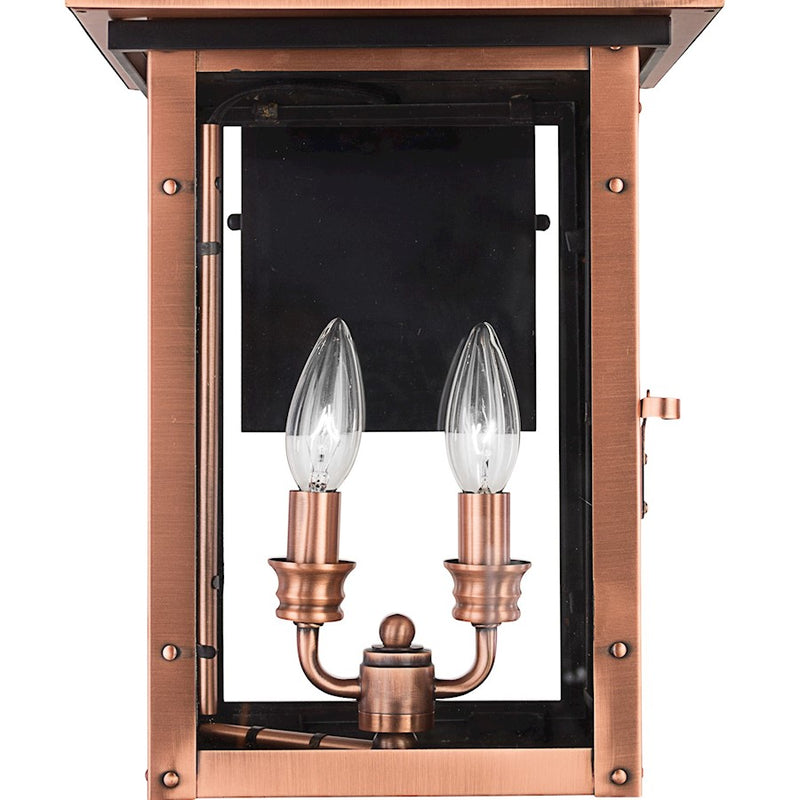 Quoizel Chalmers 10in 2-Light Outdoor Lantern | Traditional Aged Copper and Clear Glass | Front Porch & Entryway | 10 x 11.5 x 19 in | Model CM8410AC