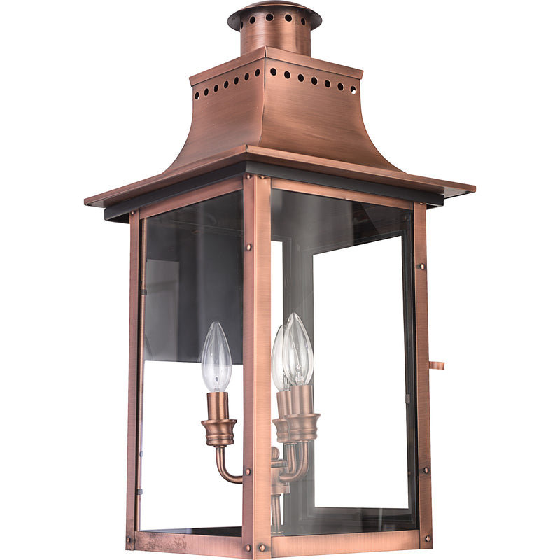 Quoizel Chalmers 12in 3-Light Outdoor Lantern | Traditional Aged Copper and Clear Glass | Front Porch & Entryway | 12 x 13.25 x 23 in | Model CM8412AC