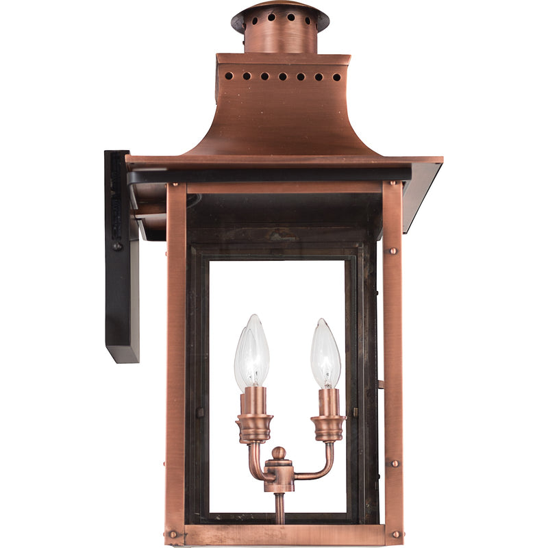 Quoizel Chalmers 12in 3-Light Outdoor Lantern | Traditional Aged Copper and Clear Glass | Front Porch & Entryway | 12 x 13.25 x 23 in | Model CM8412AC