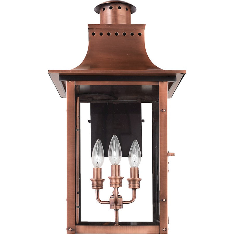 Quoizel Chalmers 12in 3-Light Outdoor Lantern | Traditional Aged Copper and Clear Glass | Front Porch & Entryway | 12 x 13.25 x 23 in | Model CM8412AC