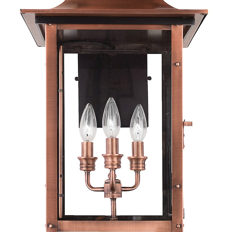 Quoizel Chalmers 12in 3-Light Outdoor Lantern | Traditional Aged Copper and Clear Glass | Front Porch & Entryway | 12 x 13.25 x 23 in | Model CM8412AC