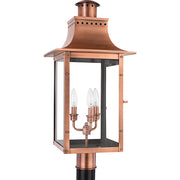 Quoizel Chalmers 12in 3-Light Outdoor Lantern | Traditional Aged Copper and Clear Glass | Front Porch & Entryway | 12 x 12 x 26 in | Model CM9012AC