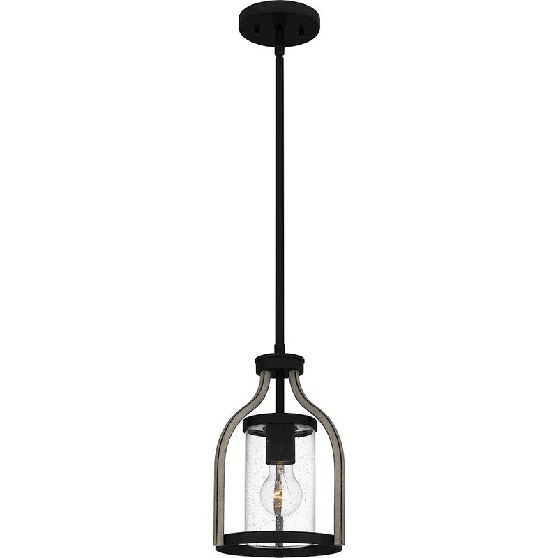 Quoizel Cornelia 1 Light Mini Pendant, Matte Black/Clear Seedy