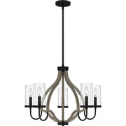 Quoizel Cornelia 26in 5-Light Chandelier | Farmhouse Matte Black and Clear Seedy Glass | Dining Room & Foyer | 26 x 26 x 19.5 in | Model CNE5026MBK