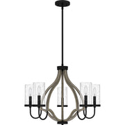 Quoizel Cornelia 26in 5-Light Chandelier | Farmhouse Matte Black and Clear Seedy Glass | Dining Room & Foyer | 26 x 26 x 19.5 in | Model CNE5026MBK