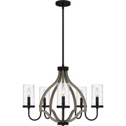 Quoizel Cornelia 26in 5-Light Chandelier | Farmhouse Matte Black and Clear Seedy Glass | Dining Room & Foyer | 26 x 26 x 19.5 in | Model CNE5026MBK