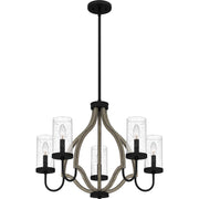 Quoizel Cornelia 26in 5-Light Chandelier | Farmhouse Matte Black and Clear Seedy Glass | Dining Room & Foyer | 26 x 26 x 19.5 in | Model CNE5026MBK