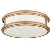Quoizel Colette 16in LED Flush Mount | Contemporary Bronze Gold and Alabaster Glass | Bathroom & Hallway | 16.25 x 16.25 x 5 in | Model COLE1616BGD